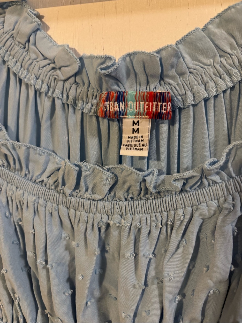 Blue Smocked Ruffle Strap Romper Dress skort Cottagecore Boho Textured Size M - Picture 7 of 7